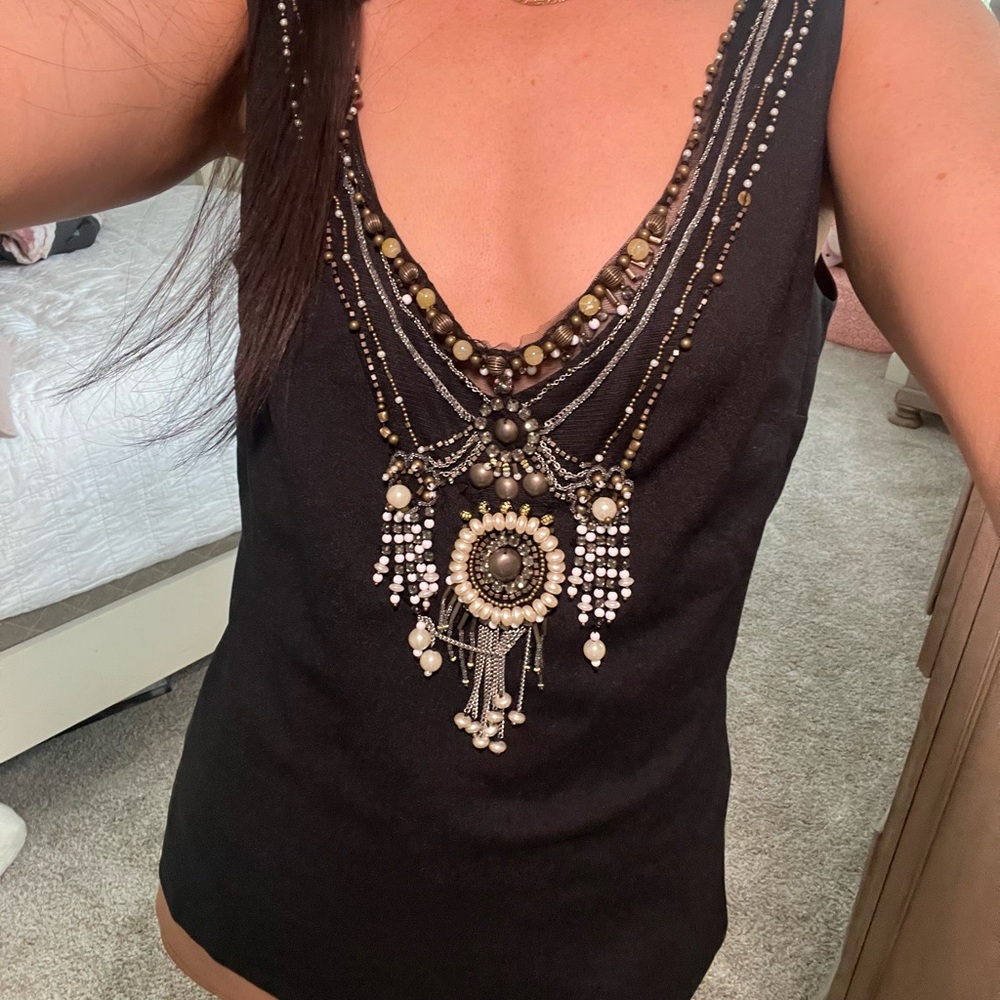 Embellished Black Sleeveless Top